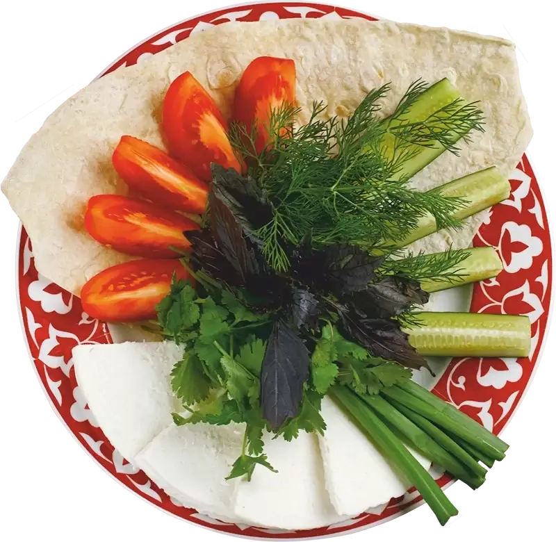 Сыр адыгейский со свежими овощами и зеленью